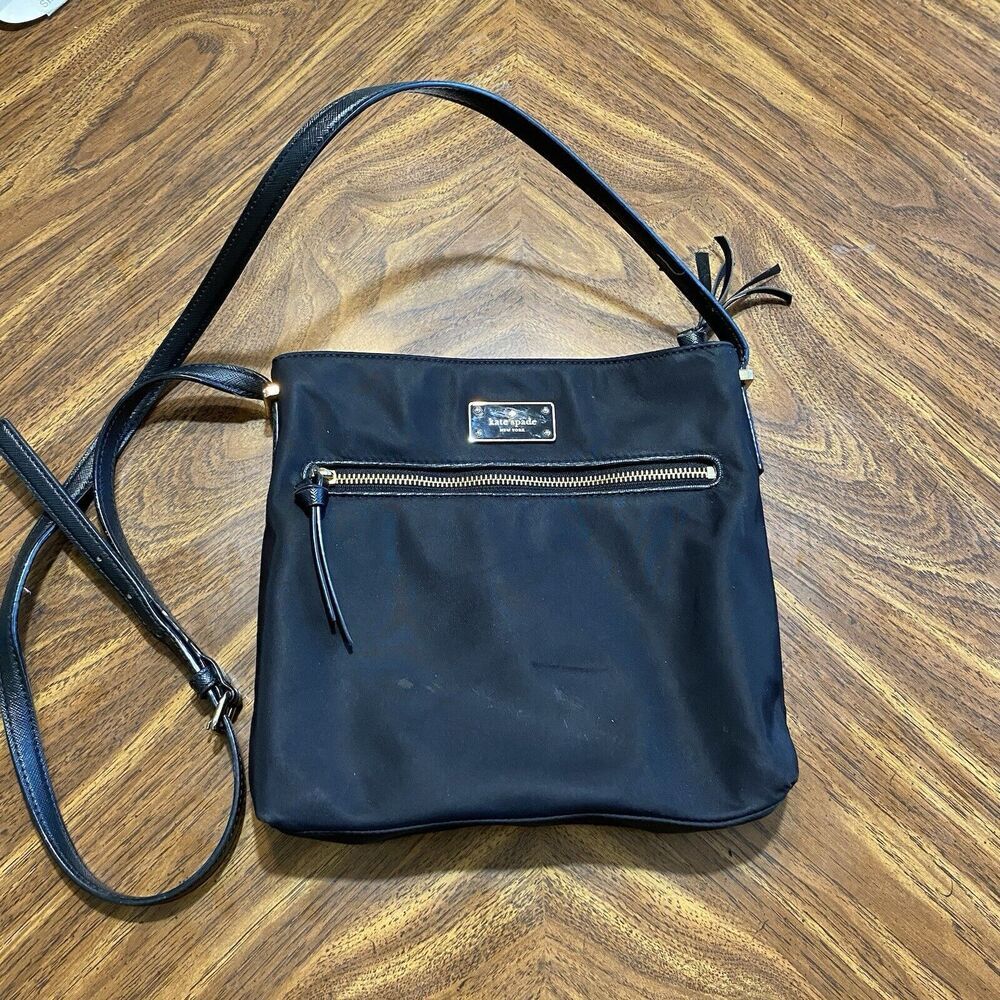 Kate Spade Crossbody Shoulder Bag Black Nylon Leather Trim Messenger